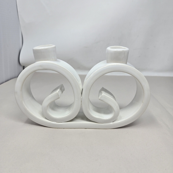 Paola Navone Beautiful MCM White Ceramic Swirl Double Candle Holders Decorative - Picture 2 of 10